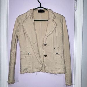 Chic Beige Frayed Women's Blazer